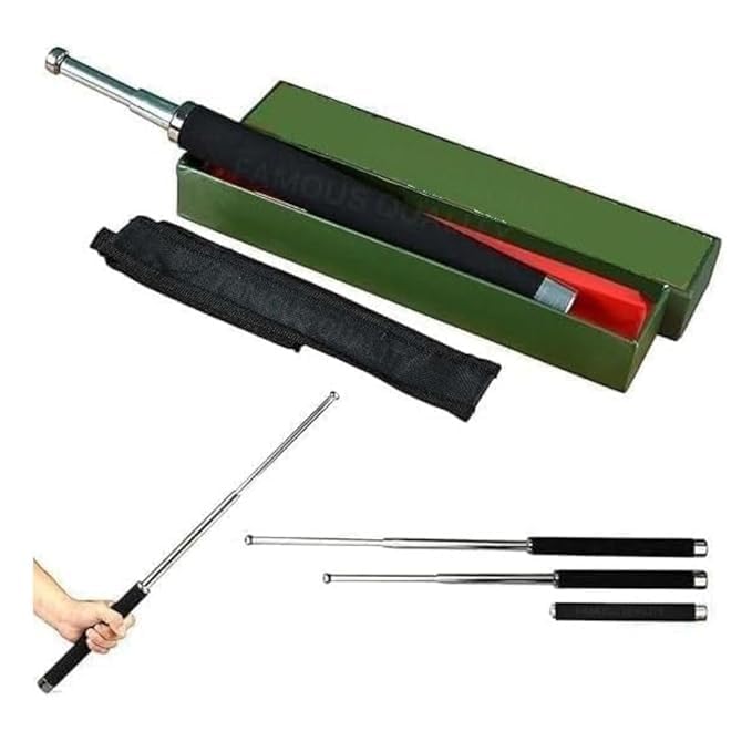 Stainless Steel Self-Defense Foldable Pointer & Safety Hiking Stick | Compact, Extendable Wand with Comfortable Grip & Nylon Bag | Ideal for Car, Office, Indoor & Outdoor Use